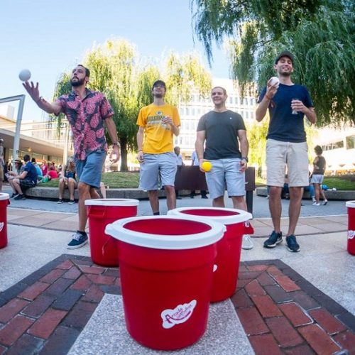 red buckets for giant beer pong