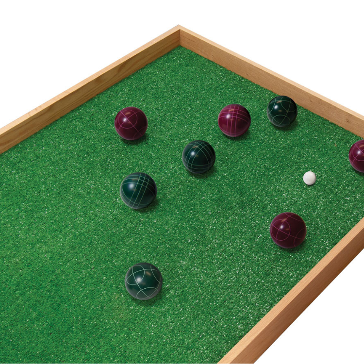 Indoor bocce ball green and balls