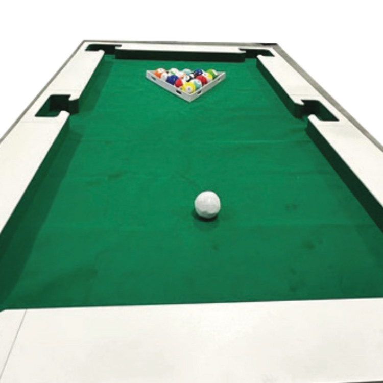 A Pool table that is soccer sized, played with feet and soccer ball
