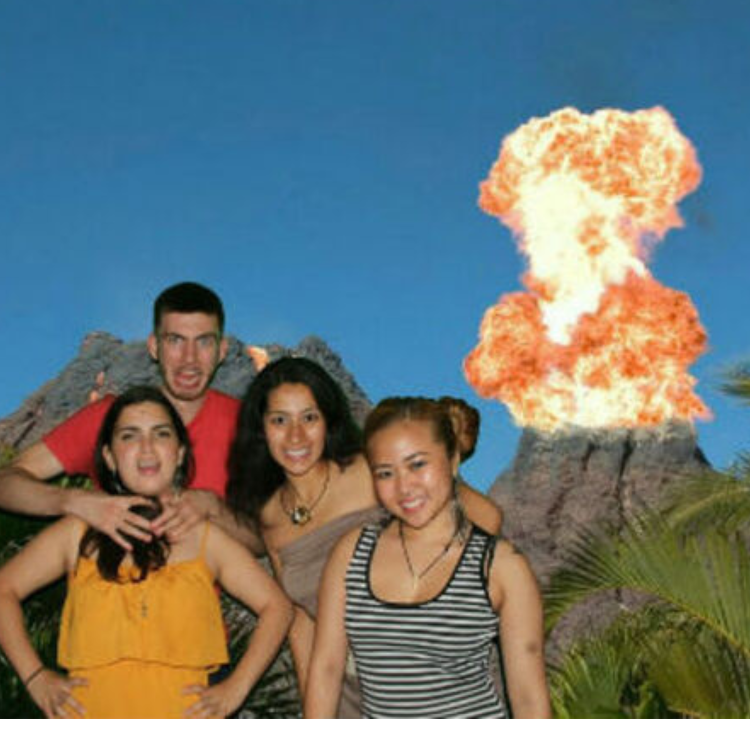 photo in front of volcano green screen