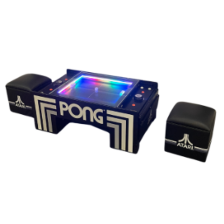 atari pong table game and stools