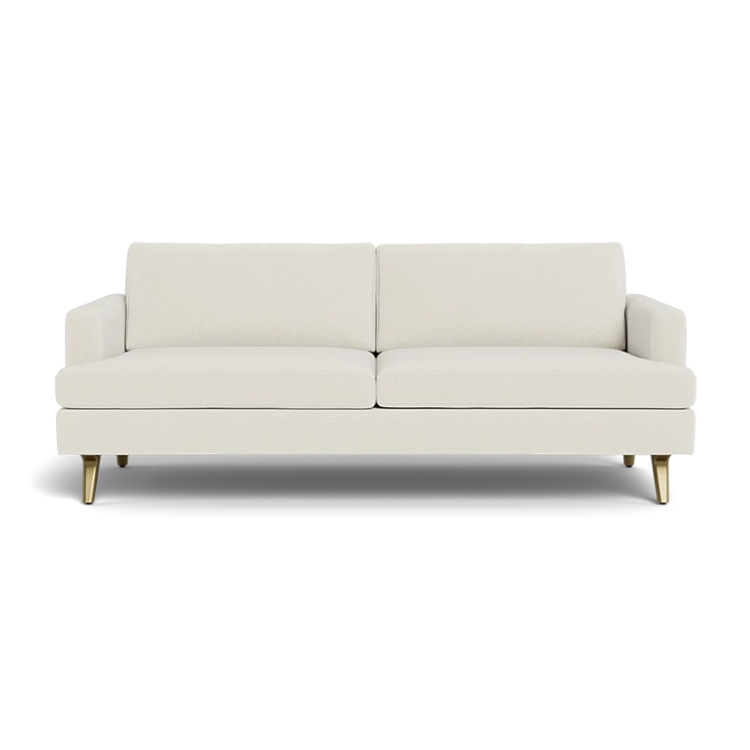 White couch with silver or wood legs